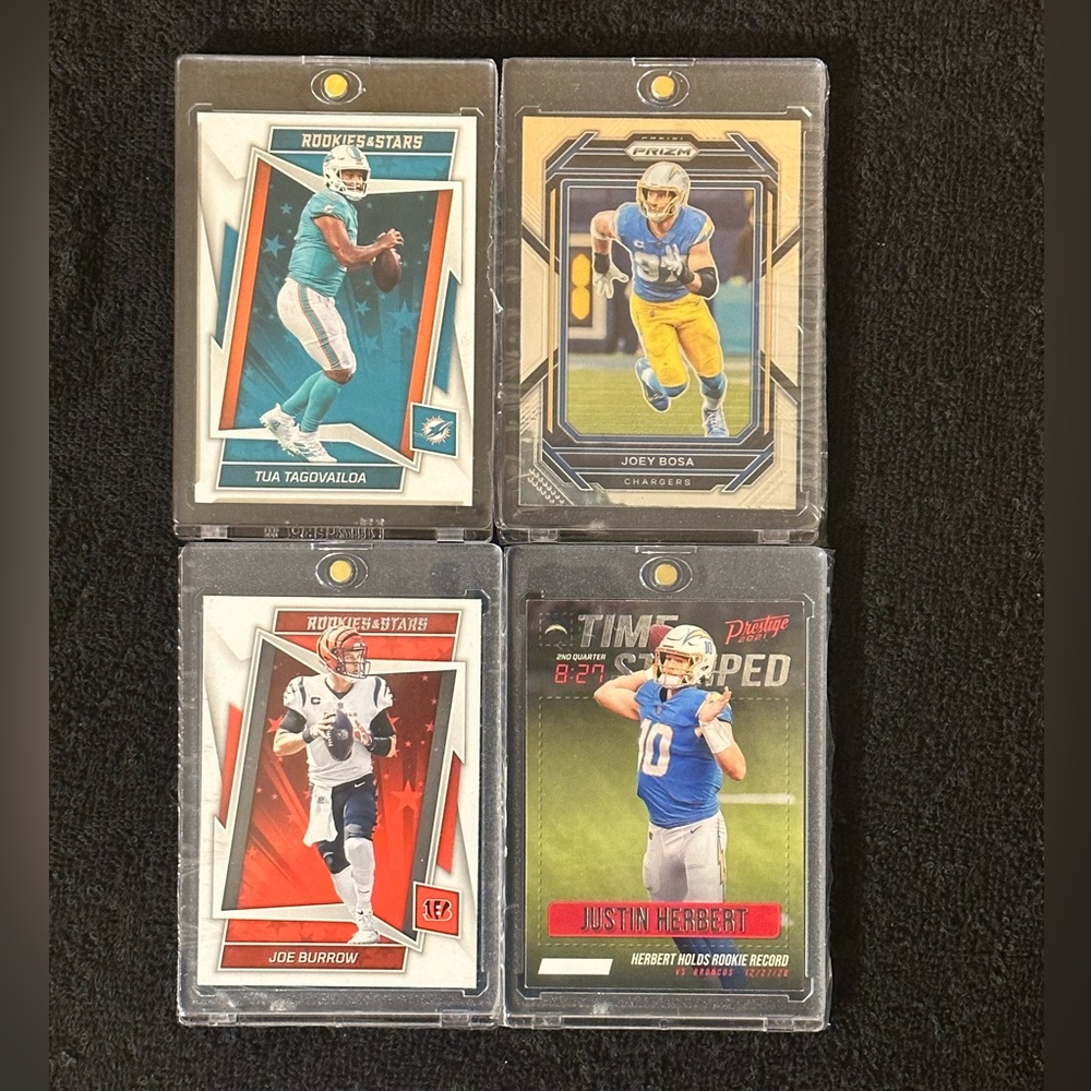 TUA TAGOVAILOA, JOEY BOSA, JOE BURROW, JUSTIN HERBERT 4 card Lot